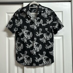Express Black Tropical Print Short Sleeve Button Up Shirt M